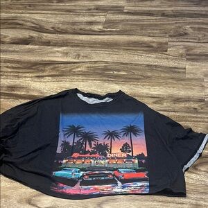 SHEIN Black Crop Top with Retro Diner Graphic